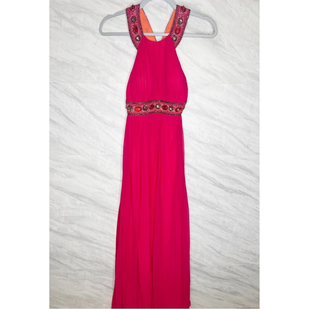 Aiden Maddox Niteline Silk Pink Beaded Grecian Gown 2